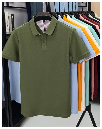 100% pure cotton high-end short sleeve polo shirt men's summer fashion new breathable Korean business casual golf brand T-shirt