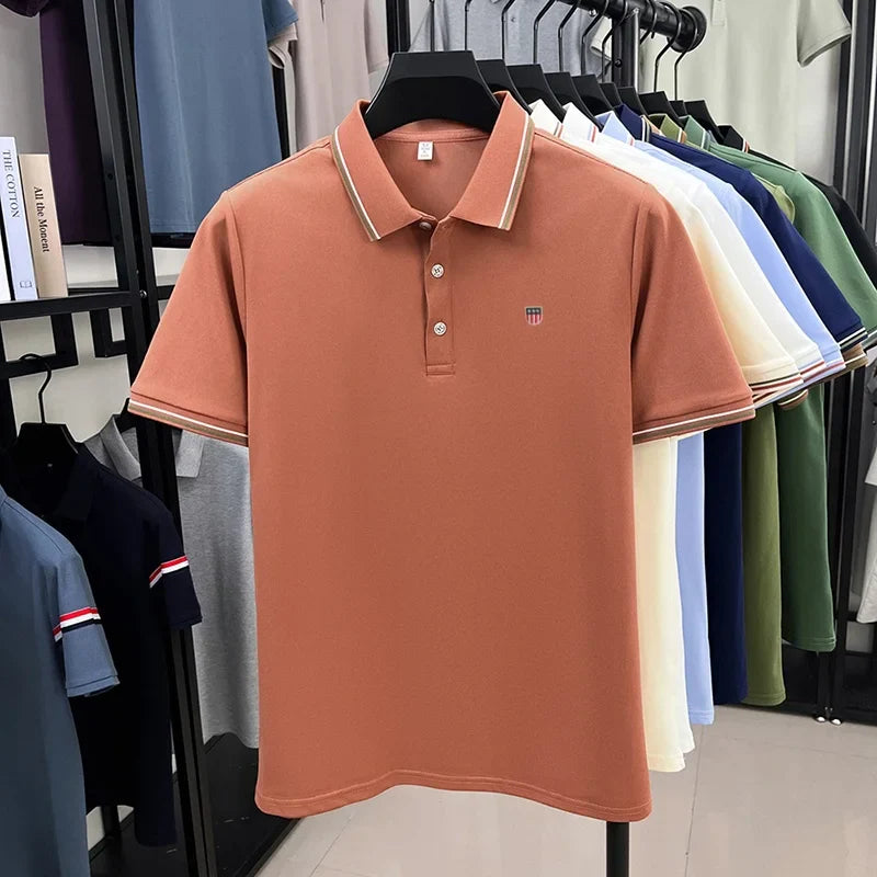 Luxury men's classic brand embroidered best-selling striped polo shirt summer new comfortable best-selling breathable short top