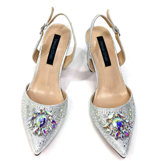 Girly Style Pointed Toe Wedding Shoes and Bag Full Diamond Decoration Metal Closure Bag Italian Design 2024