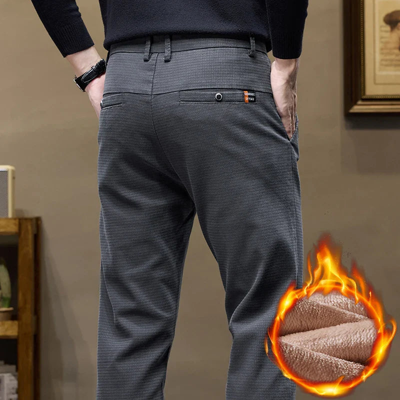 Fleece Men's Casual Pants 2025 Winter New Soft Fashion Business Velvet Slim Trousers Stretch Thick Classic Plush Male Pants