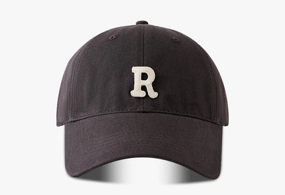 Large Head Circumference Baseball Cap Men's and Women's Dome Hat Soft Top Cap 60/65cm Sun Protection  Letter R Hat Adult Caps