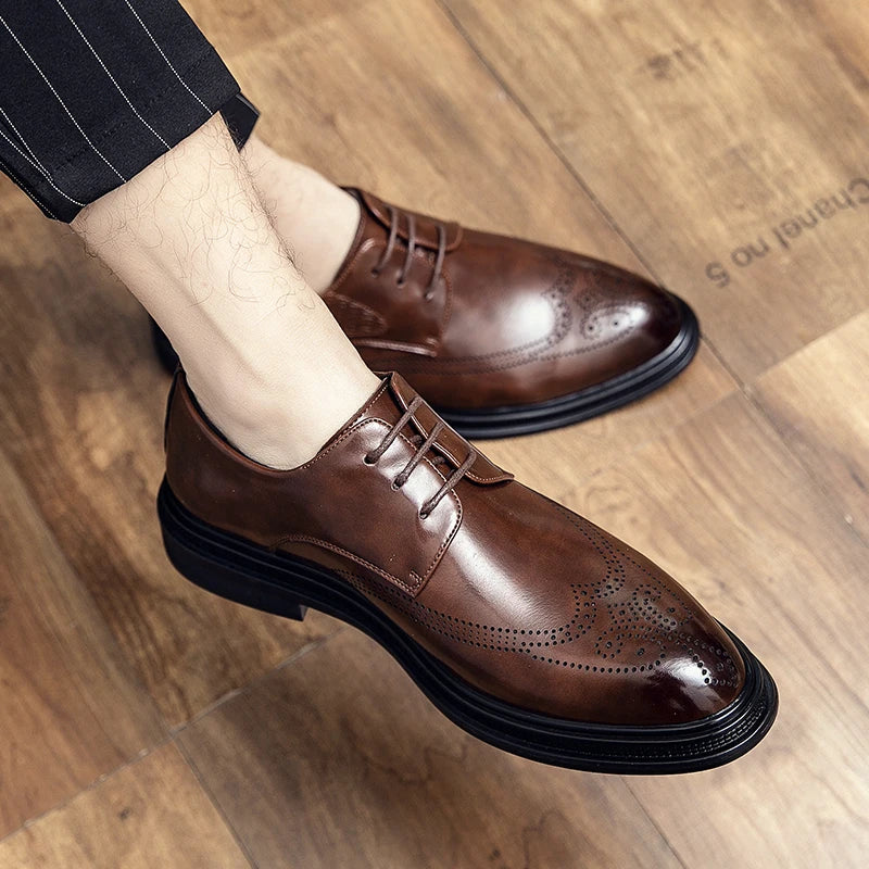 High Quality Mens Shoes 2026 New British Style High-End Leather Shoes Formal Business Wedding Groom Derby Shoes Hot Selling Shoe
