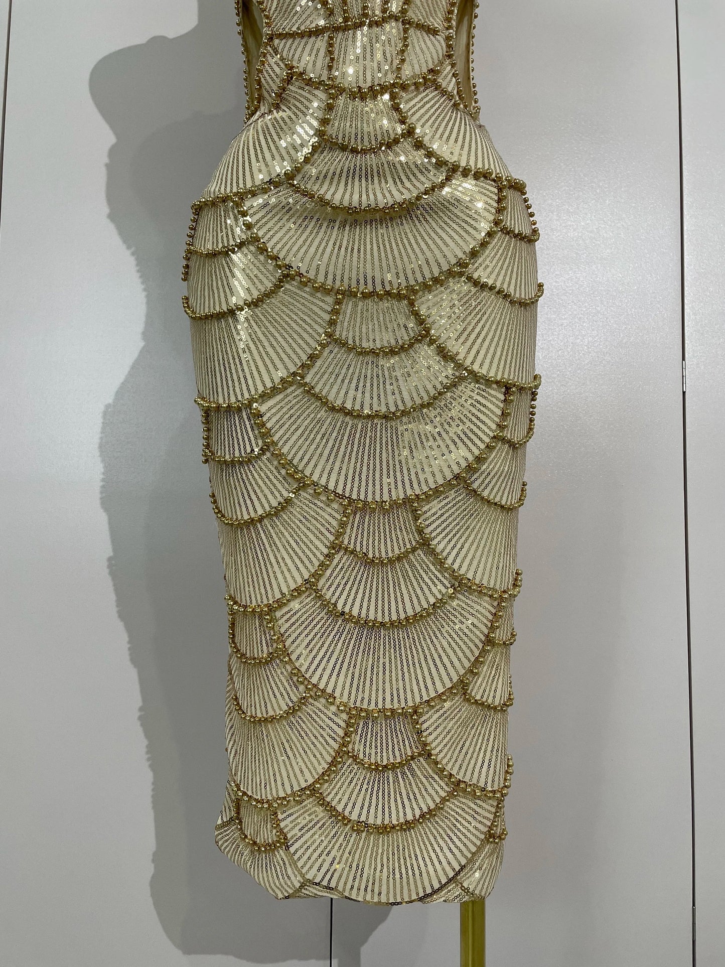 Women Hot Sale Sleeveless Sexy Strap Pearl Beading Sequins Bodycon Long Dress Celebrate Evening Party Birthday Outfit Vestido