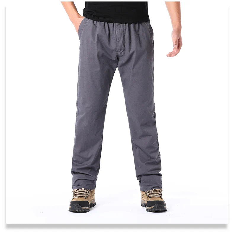 Men's Summer Casual Pants Cotton Thin Style Overalls Elastic Waist Outdoor Sports Loose Work Pants Trend Solid Color Pants