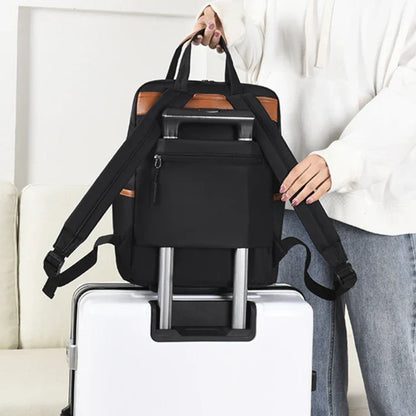 Laptop backpack with multiple pockets, adjustable shoulder straps, zipper closure, multi-purpose, school backpack