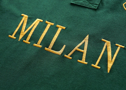 Men's High-Quality Cotton Polo Shirt ITALY GREEN cotton Embroidered "MILAN" Symbol leisure sport New Year's Gift for Men