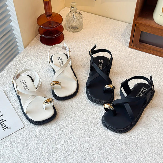 Summer New Kids Beach Sandals Clip-toe Outdoor Girls Roman Sandals School Fashion Cross-tied Children's Flat Sandals Non-slip