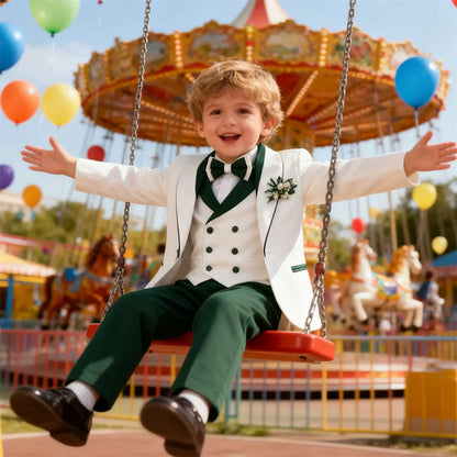 Fashion Shawl Neck Suit Set for Kids, 4-Piece Boys Communion Suits One Button Jacket Double-Breasted Vest Pants 3-14 Years