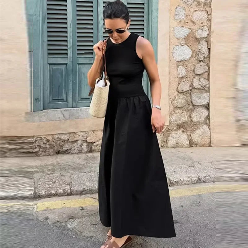 Dresses 2025 Woman Sleeveless Black Long Dress Women Bodycon Summer Solid Dresses One Pieces Midi Casual Dresses