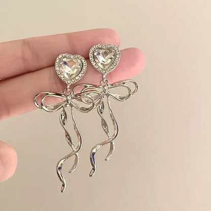 Jewelry Sweet Heart Rhinestone Butterfly Shape Dangle Earrings for Women Silver Color Korean Fashion Y2K Piercing Earring