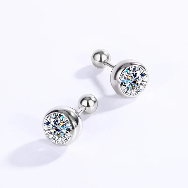 1CT 6.5MM Bubbles Screw Moissanite Stud Earrings for Women Sparkling Wedding 925 Sterling Silver Rose Gold Color Earring