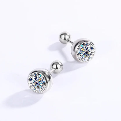 1CT 6.5MM Bubbles Screw Moissanite Stud Earrings for Women Sparkling Wedding 925 Sterling Silver Rose Gold Color Earring