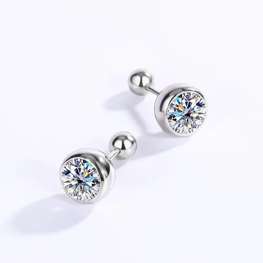 1CT 6.5MM Bubbles Screw Moissanite Stud Earrings for Women Sparkling Wedding 925 Sterling Silver Rose Gold Color Earring