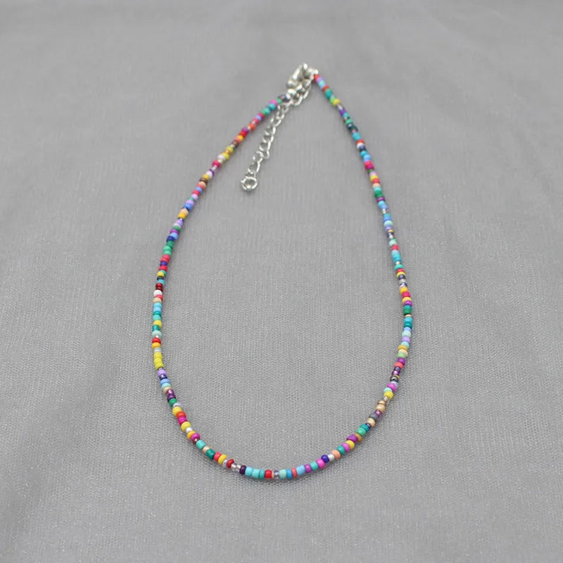 Handmade Rainbow Seed Beads Simple Choker Necklace Candy Color Neck Chain Women's Wild Sweet Colorful Collar Jewelry