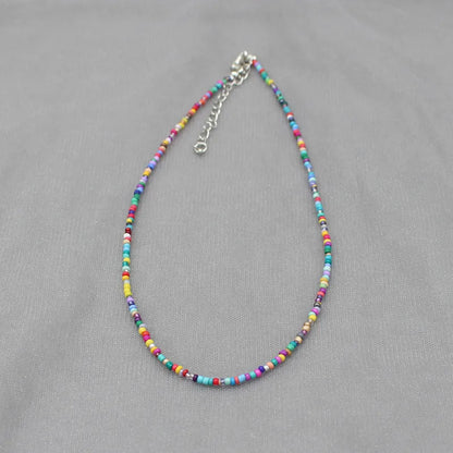 Handmade Rainbow Seed Beads Simple Choker Necklace Candy Color Neck Chain Women's Wild Sweet Colorful Collar Jewelry