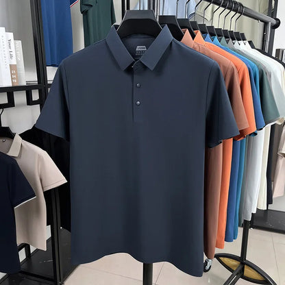 Men's Seamless Polo Shirt - Breathable Nylon-Spandex Blend, Reinforced Collar & Matching Buttons (12 Colors, M-4XL)