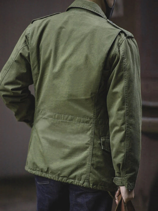 Field Jacket, Men's Military Jacket, Retro Multi Pocket Collar Zipper Jacket, 100% Cotton
