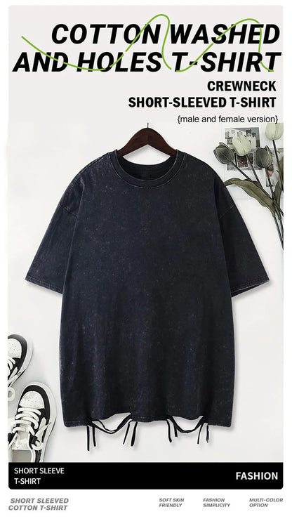 1898 Brooklyn New York Print Washed Holes T-Shirts Men Summer T-Shirt Breathable Fashion Clothing Mans Casual Cotton Streetwear