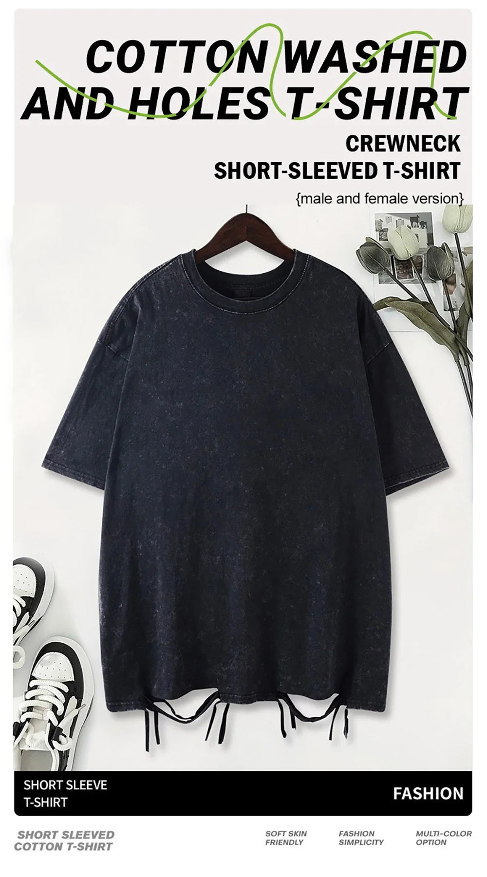 Usa Letter American Flag Printed Washed Holes T-Shirt Man Summer Cotton Loose Top O-Neck Creative Tee Unisex Vintage T Shirt