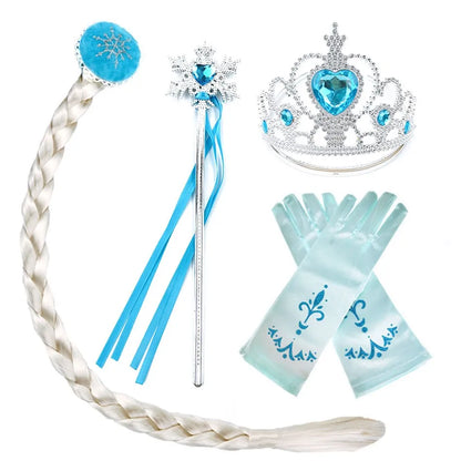 Girls Elsa Coronation Dress Up Long Sleeve Snow Queen Halloween Party Princess Costume Kids Christmas Elza Fancy Clothes Cloak