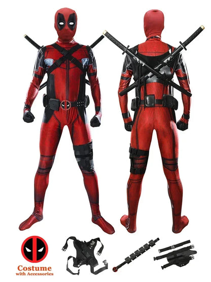 Deadpool Child Costume Halloween Costumes Kids Men Adult Superhero Bodysuit Jumpsuit Children Cosplay Costume Swords Accessories