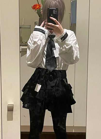 Japanese Harajuku Punk College Style Plaid Cake Ultra Short Skirt Subculture Y2k Girl Autumn High Waist Mini Skirt with Waistbag