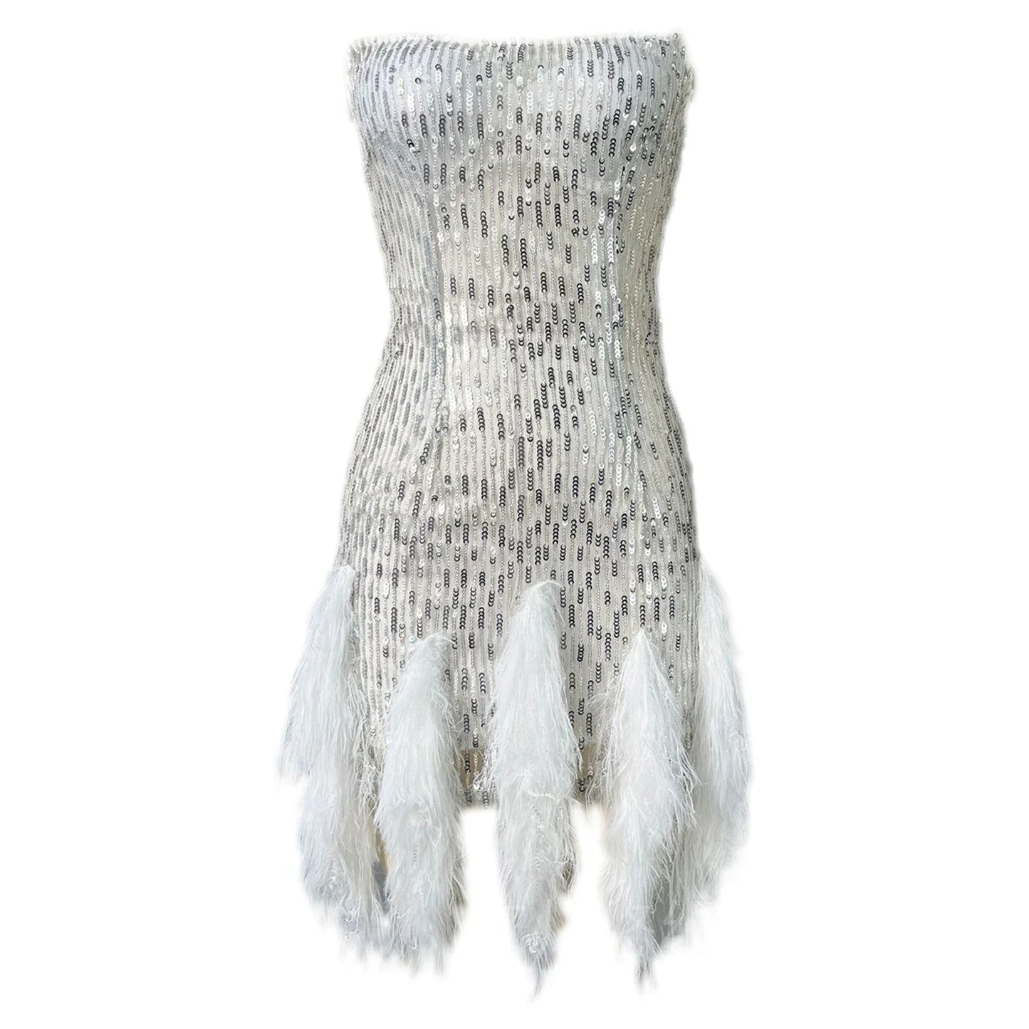 Elegant Dress Stretchy Tassel Sequins Decor Sexy Bodycon Mini Dress Pure Colors Above Knee Summer Dress Club Wear