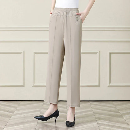 Summer New Ice Silk Casual Trousers Thin Sports Loose Trend Straight Quick-drying Mom Trousers