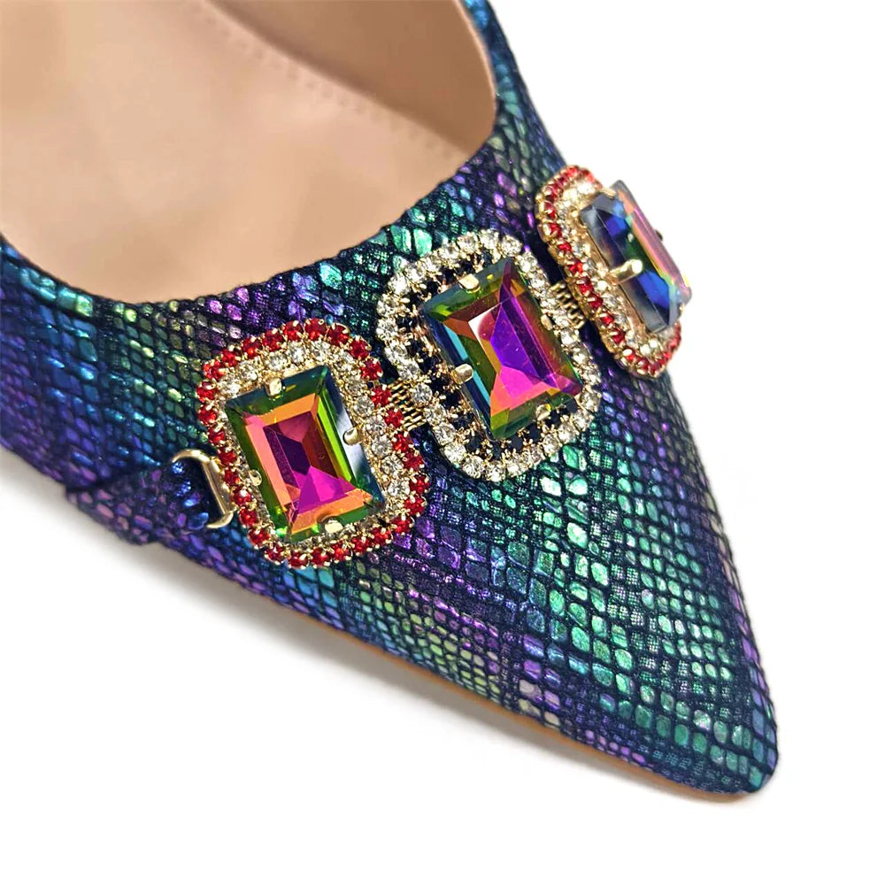 Rhinestone Pointed-Toe High Heels Shoes and Bags Set for Women Wedding and Party Elegant Luxury Fashion in Wine Color
