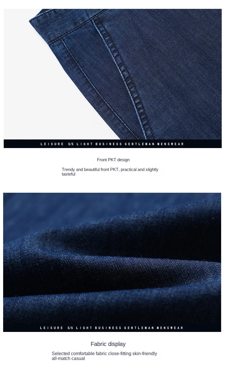 2026 Brand High Lyocell  Men's Fit Straight Lightweight Cotton Stretch Denim Business Casual High Waist Thin Light Grey Jeans
