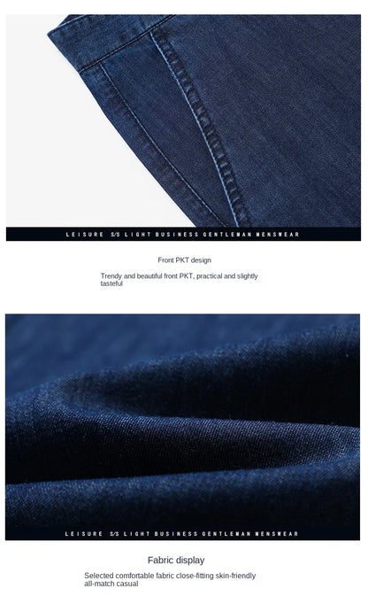 2026 Brand High Lyocell  Men's Fit Straight Lightweight Cotton Stretch Denim Business Casual High Waist Thin Light Grey Jeans