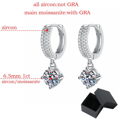 White Gold Plated 1ct Zircon/moisssanite Drop Earrings for Women 4 Claws Wedding Sparkling Sterling Silver 925 Earring