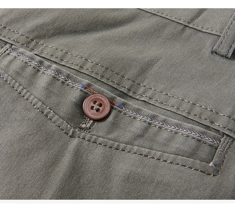 Cotton Pants Men's Straight Leisure Business Trousers Solid Autumn Winter Chinos Belted Pants Dad Elderly Formal Trousers