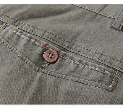 Cotton Pants Men's Straight Leisure Business Trousers Solid Autumn Winter Chinos Belted Pants Dad Elderly Formal Trousers