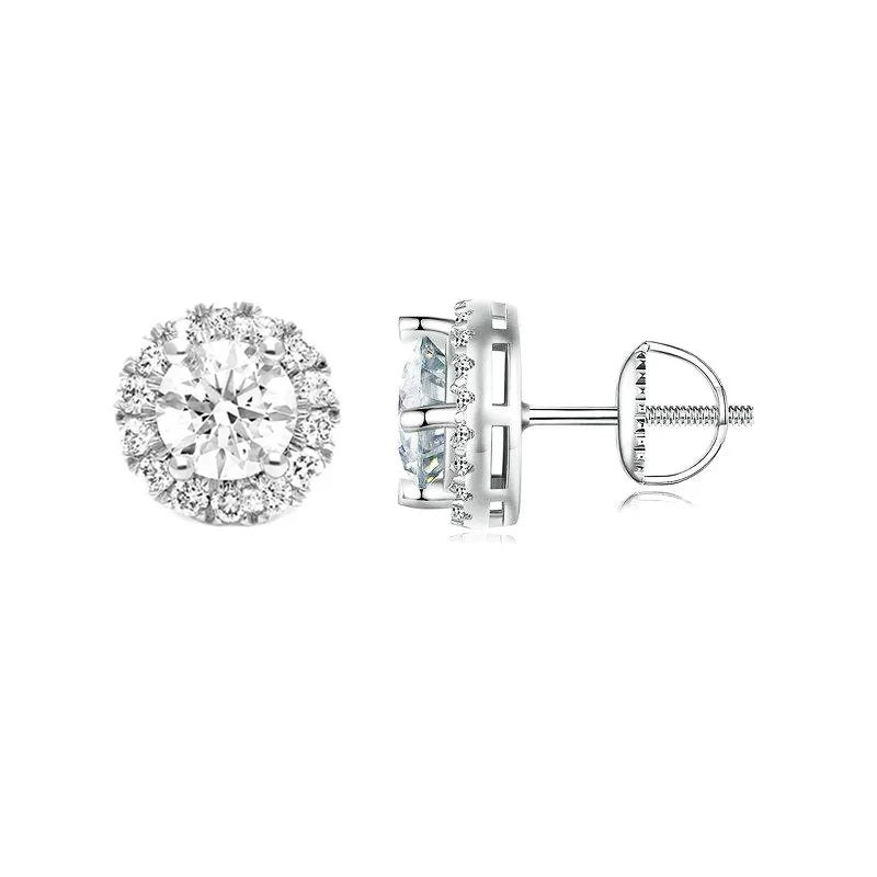 Exquisite Halo Stud Earrings 925 Sterling Silver Moissanite Earrings for Women Engagement Wedding Fine Jewelry Gift