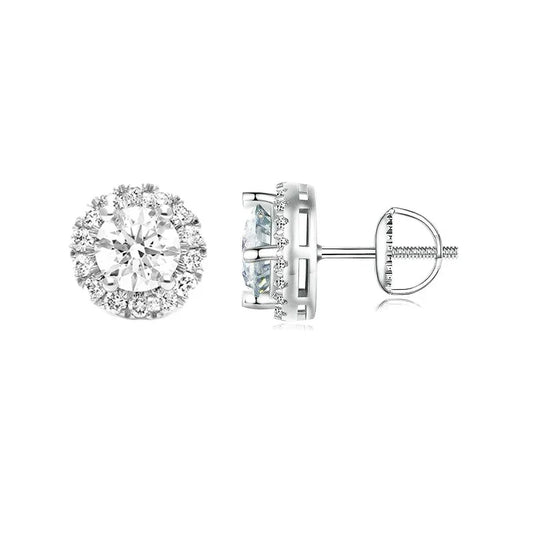 Exquisite Gold Halo Stud Earrings 925 Sterling Silver Moissanite Earrings for Women Engagement Wedding Fine Jewelry Gift
