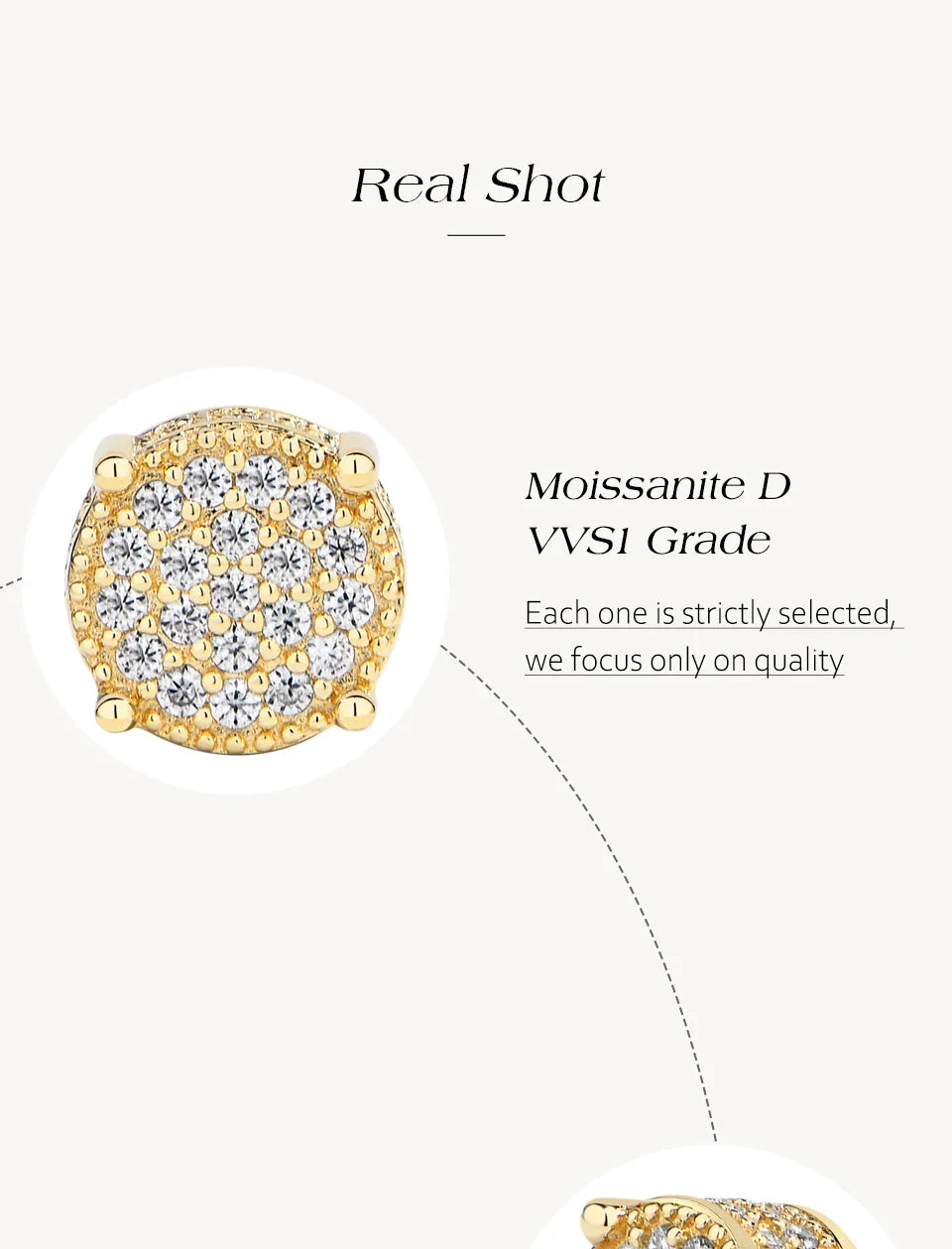 D VVS1 Round Full Moissanite Earrings for Women Men 925 Sterling Silver 18k Gold Shiny Hiphop Studs Party Gift Jewelry