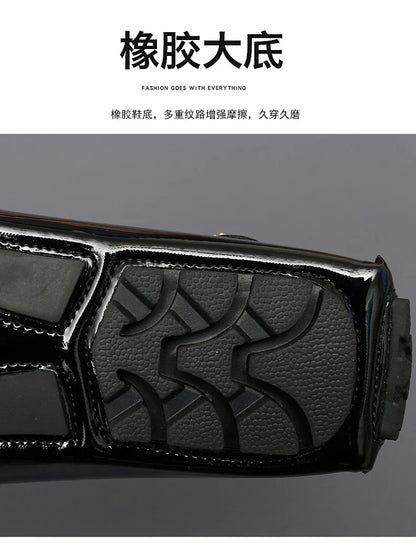 Patent Leather Beanie Shoes Men's New Spring and Summer Large Size Patent Leather Casual British Leather Shoes Women's Slip-On Lazy Casual Shoes Handmade Shoes