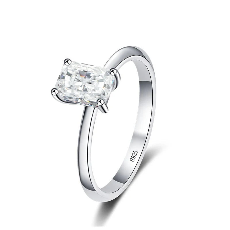 NeeTim 1ct Emerald Radiant Cut Moissanite Wedding Ring for Women Solitaire Lab Diamond S925 Sterling Silver Designer Jewelry