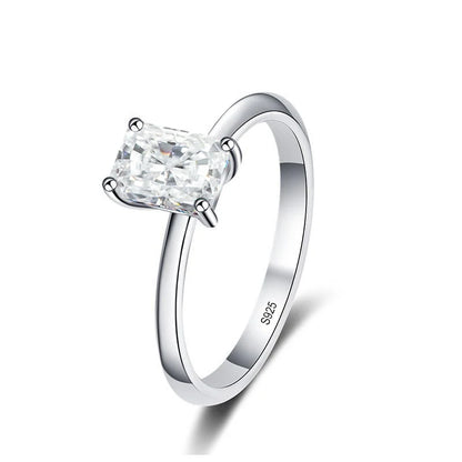 NeeTim 1ct Emerald Radiant Cut Moissanite Wedding Ring for Women Solitaire Lab Diamond S925 Sterling Silver Designer Jewelry