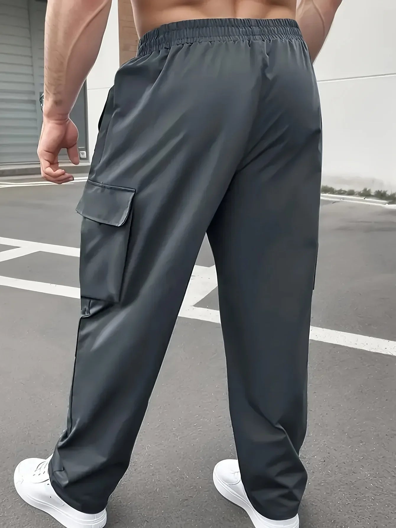 Men Lightweight Cargo Pants with Drawstring Elastic Waist Multiple Zipper Pockets Large Side Pockets Breathable Regular Fit
