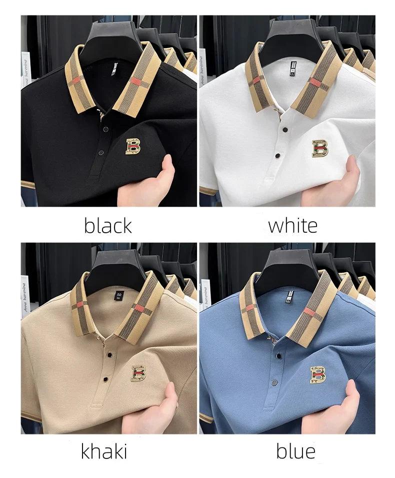 100% pure cotton high-end brand fashionable men's short sleeved polo shirt autumn original letter design golf top T-shirt