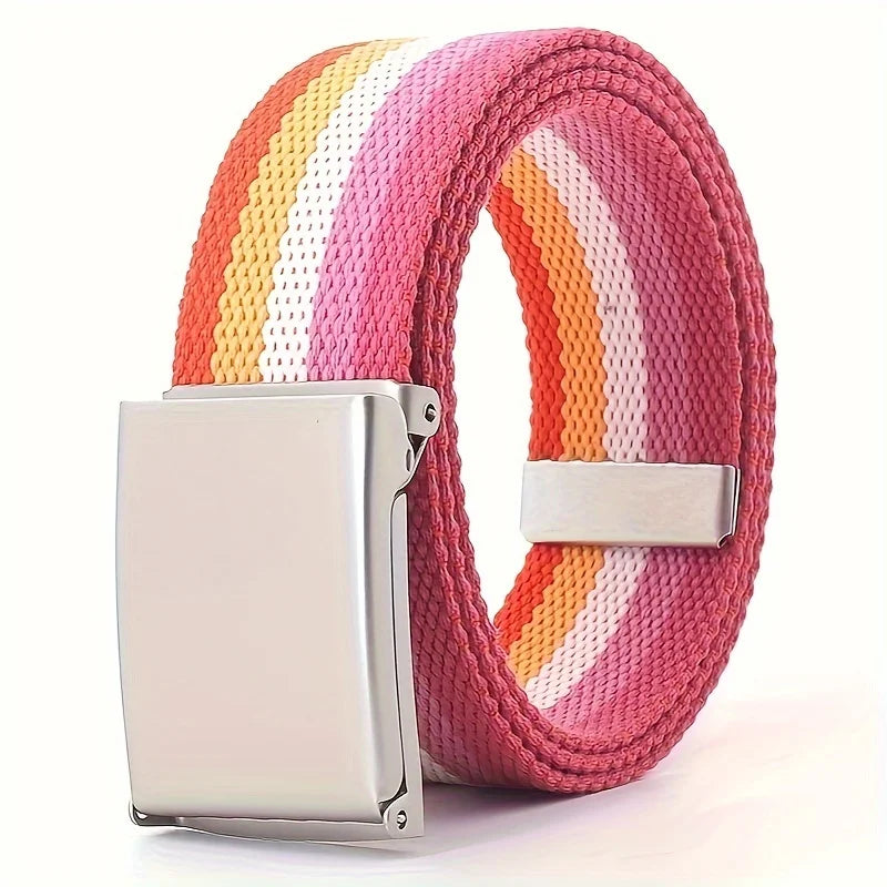 Rainbow Pride Canvas Belt with Square Buckle - Versatile & Stylish for Jeans