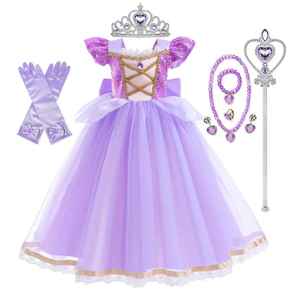 Vestido de Princesa Verão Rapunzel Menina Cosplay Enrolados Festa de Aniversário de Halloween Vestido Fantasia de Aniversário Infantil