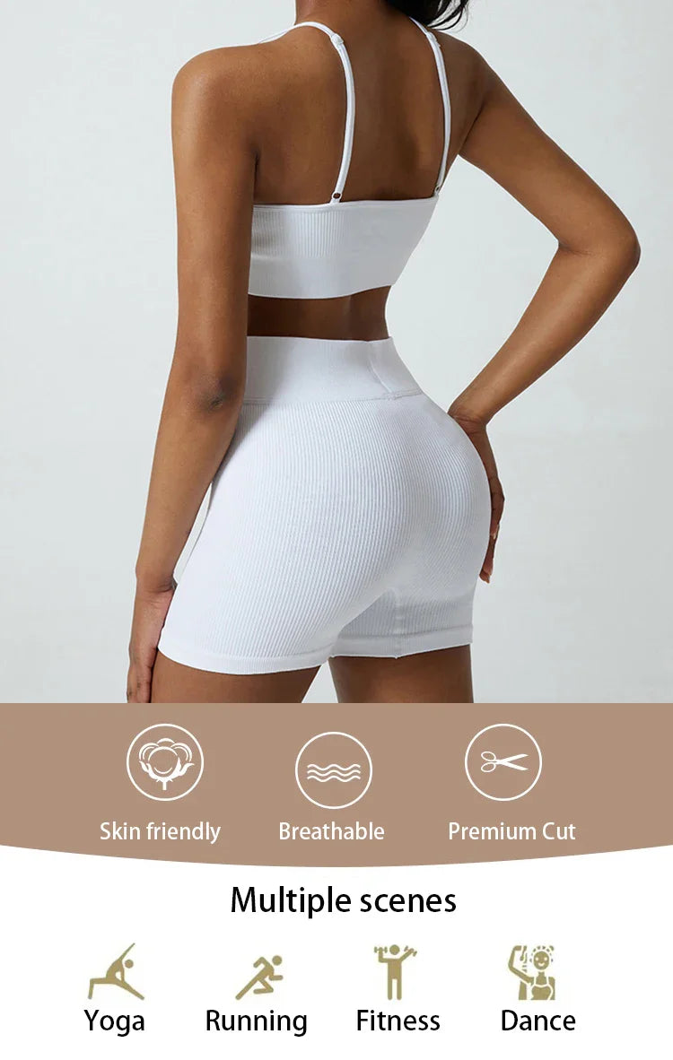 Seamless Yoga Set Gym Suits With Shorts Crop Top Sport Bra Women's Shorts 2 Pieces Set Running Workout Outfit Fitness Clothing