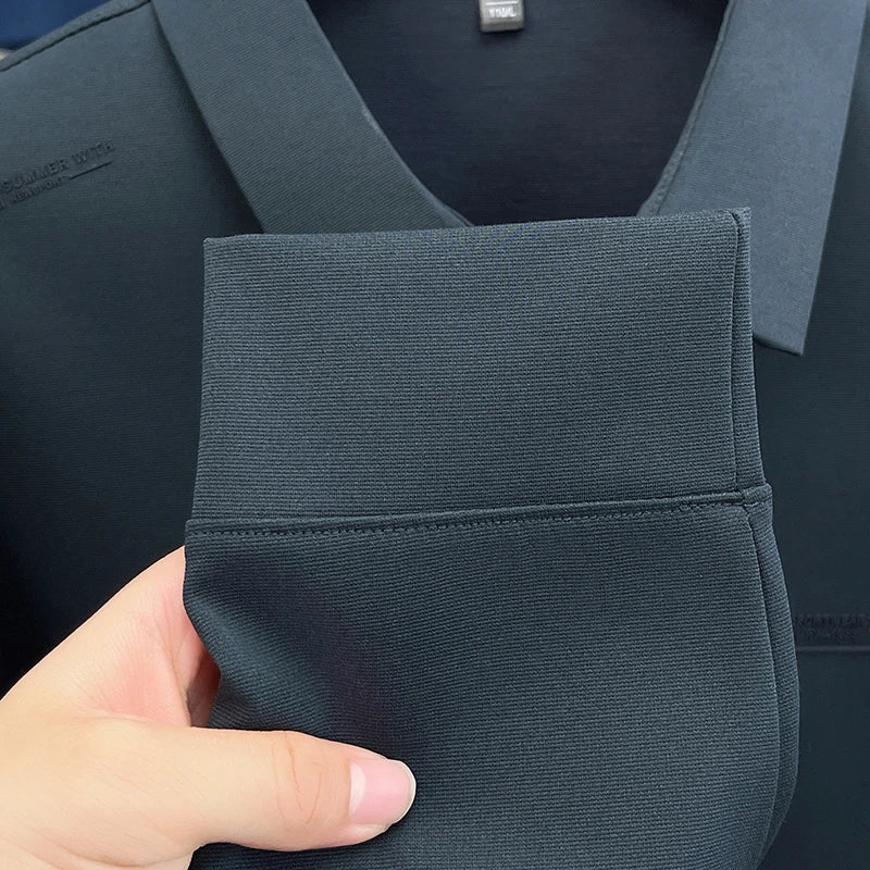 Original Design Men's Polo Shirt Lapel Long Sleeve T-Shirt Autumn New Letter Print Wrinkle-Free Fashion Business Casual Menswear