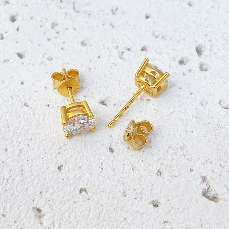 0.2-2ct Moissanite Earrings For Women 925 Sterling Silver Ear Studs with Yellow Gold Plated Lab Diamond Wedding Jewelry