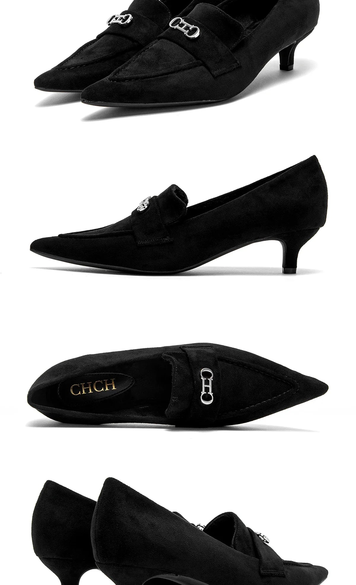 Woman's Heel Shoes New Retro Suede Women's Shallow Mouth Pointed Shoes Girls Business Low Heel Le Fu Shoes