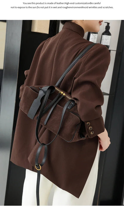 Autumn winter Women's Cow Genuine Leather Tote Bag suede commuting Cowhide Handbags Large Capacity Designer Luxury velvet Bags