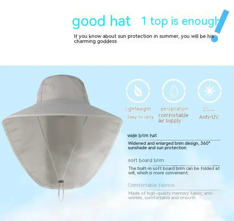 Wide Brim Sun Hat with Neck Flap for men women Adjustable Outdoor